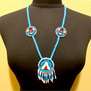 Handmade Leather Beaded Indian Statement Necklace